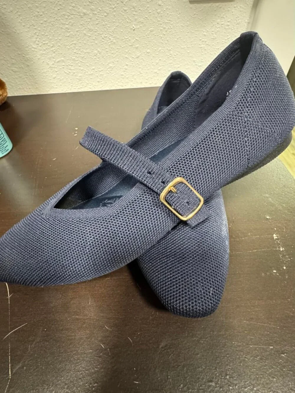 Women's Blue Square Toe Mary Janes Ballet Flats Comfortable Strap Shoes